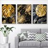 Black Gold Marble Tropical Plants Poster Canvas Painting