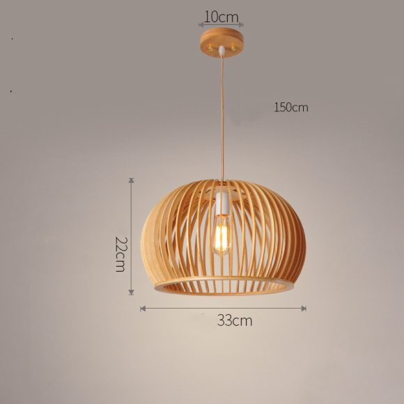 Nordic Wooden Dining Room Bedroom Cafe Half Round Pumpkin Chandelier - Image 5