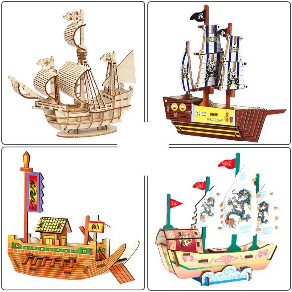 Wooden Pirate Ship Assembled Model Decorative Toys - Image 4