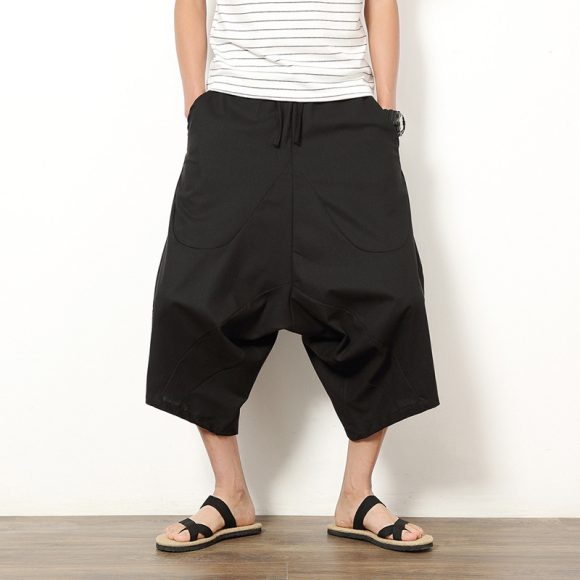 Men's Casual Retro Solid Color Cotton And Linen Lantern Pants - Image 5