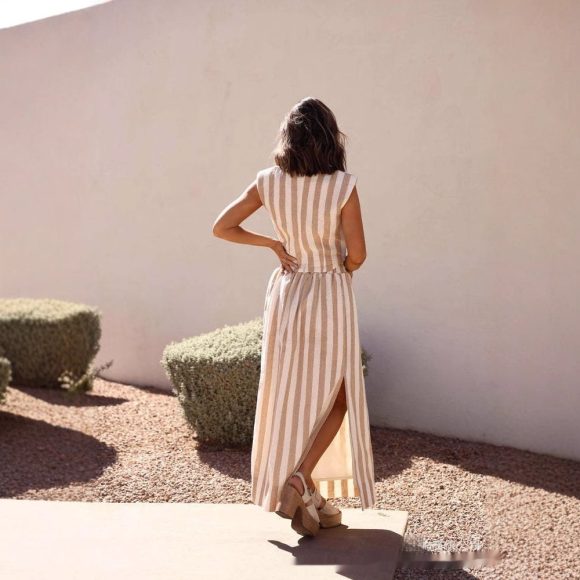European And American Split Stripes Casual Skirt - Image 3