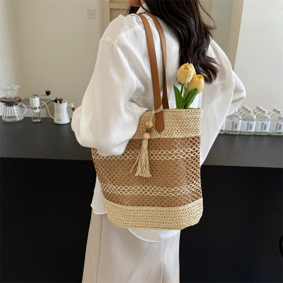 Summer Stripe Straw Sholder Bags With Tassel Pendant Fashion Large Capacity Seaside Vacation Beach Bags - Image 5