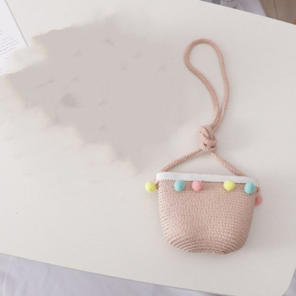 Small Ball Solid Color Children Straw Hat Bag Set - Image 6