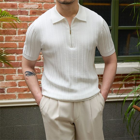 All-matching Slim Fit Sunken Stripe Knitwear Short Sleeve - Image 5