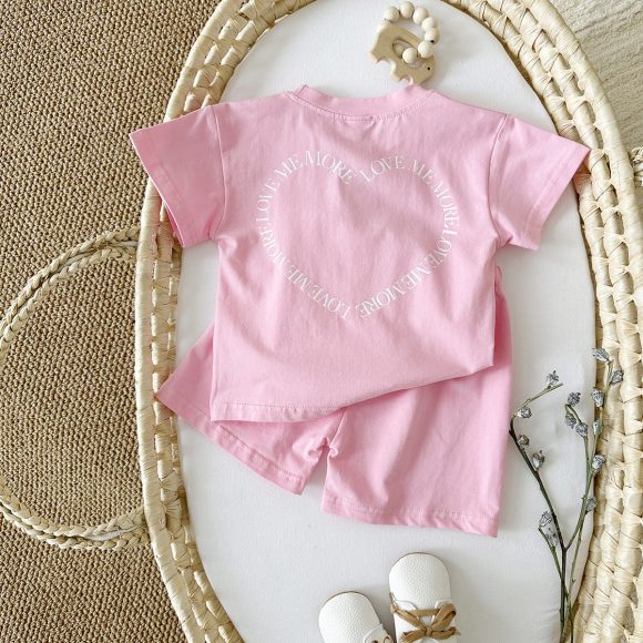 Heart Printing Short Sleeve Suit Korean Style Baby Boys' And Girls' Clothing Two-piece Set - Image 8