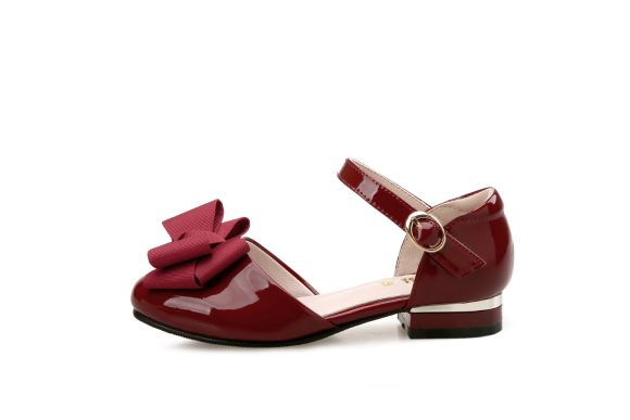 Big Kids' Hollow Velcro Patent Leather Shoes With Bow - Image 5