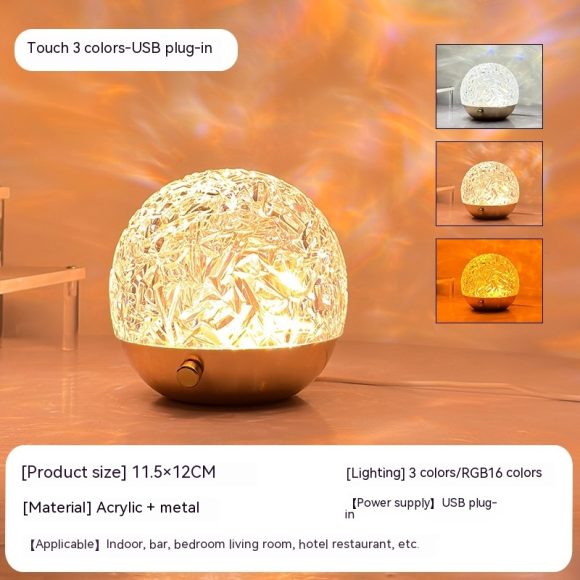 New Water Ripple Projector Night Light Crystal Mood Lamp Bedside Home Bedroom Decoration Aesthetic Christmas Gift Sunset Lights - Image 2