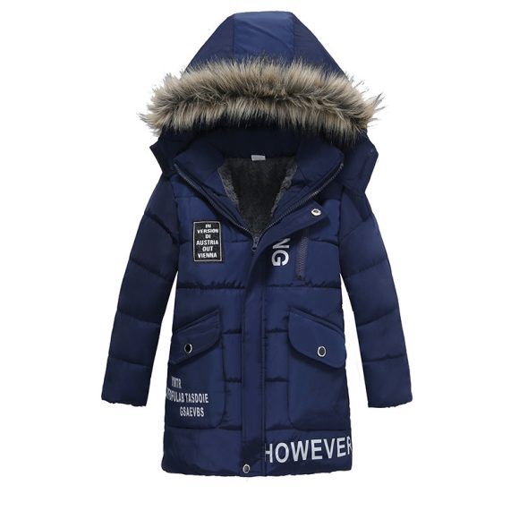 Boys Large Fur Collar Padded Warm Cotton Jacket - Image 3