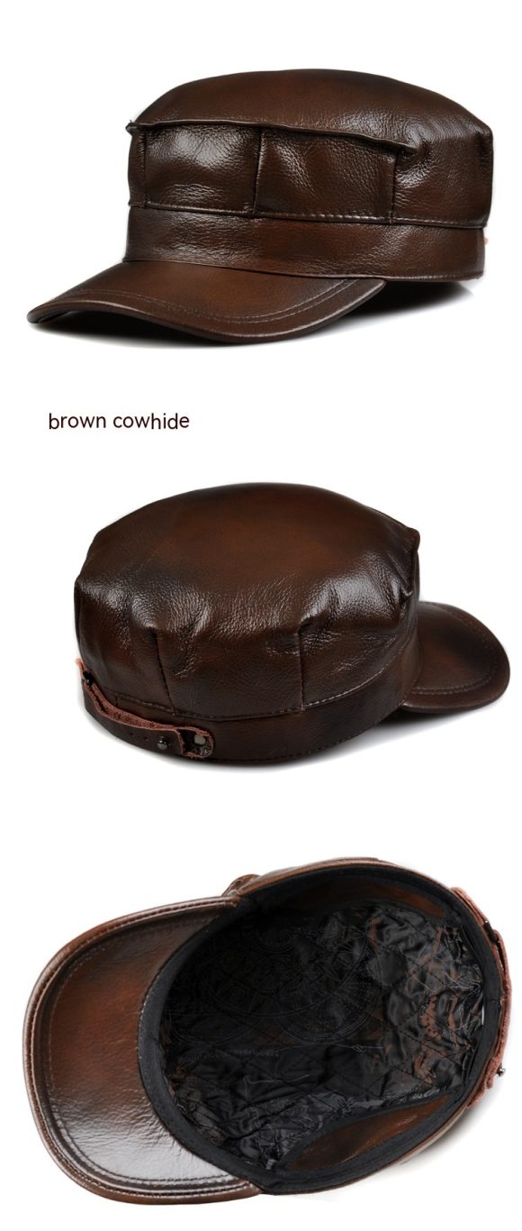 Autumn And Winter Men's Genuine Leather Octagonal Cap - Image 6