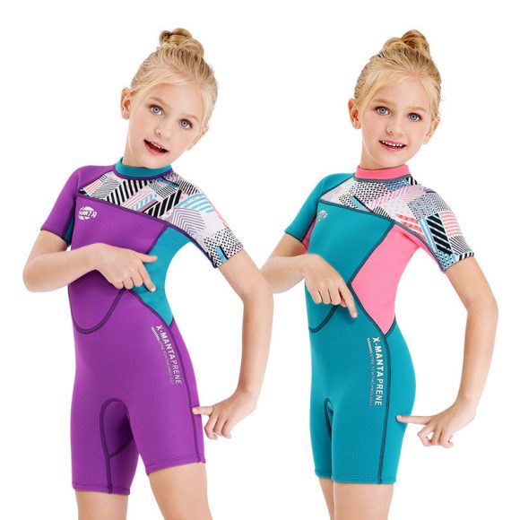 Girls Snorkeling, Surfing, Sunscreen And Cold-Proof Autumn And Winter Short-Sleeved Swimwear - Image 2
