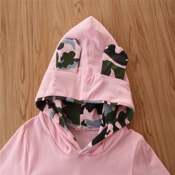 Girls Spring And Autumn Hooded Sweater Small Suit Ins Type Female Baby Camouflage 2 Piece Set - Image 3
