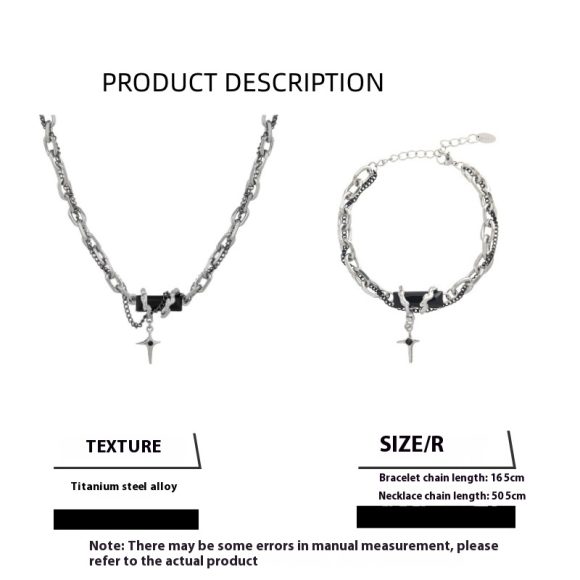 Black Onyx Eight-pointed Stars Bracelet Men's Necklace Suit - Image 4