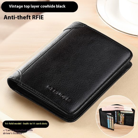 Genuine Leather Anti-theft Swiping Ultra-thin Cheng E Wallet - Image 3