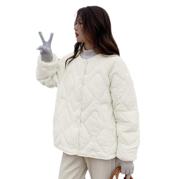 Korean Style Down Cotton Jacket Women's Short Light Round Neck - Image 6