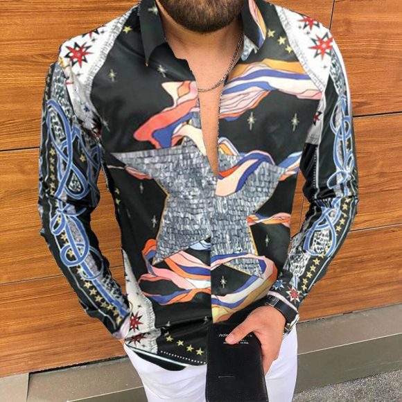 Printed Long Sleeve Slim Fit Men's Shirt - Image 7