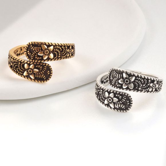 Niche Heavy Industry Design Ancient Golden Flower Irregular Open Ring - Image 3