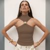 Gold Ring Sleeveless Cold-shoulder Stretch Top - Image 10