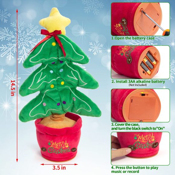 Dancing Christmas Toys Funny Tree Repeat Talking  Electronic Plush Toys Can Sing Record Lighten Early Education Funny Gift Christmas - Image 3