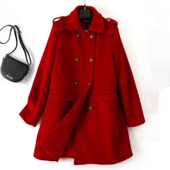 Korean Style Wool Double Breasted Coat For Women - Image 5