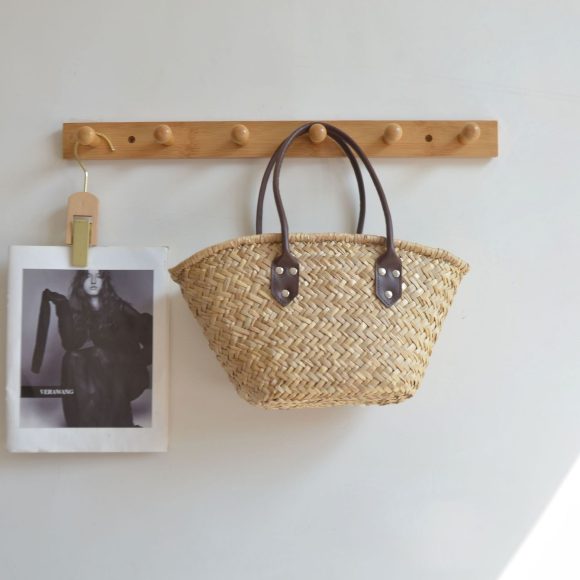 Hand-woven Water Grass Handbag Vintage Shopping Basket Bag - Image 3