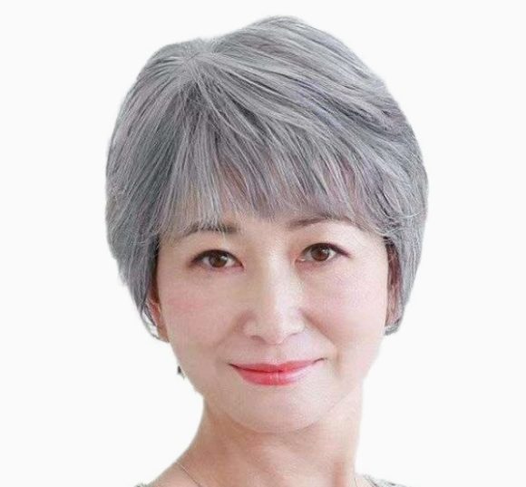 Women's Flower White Short Straight Top Old Flower White Mixed Human Hair Wigs - Image 6