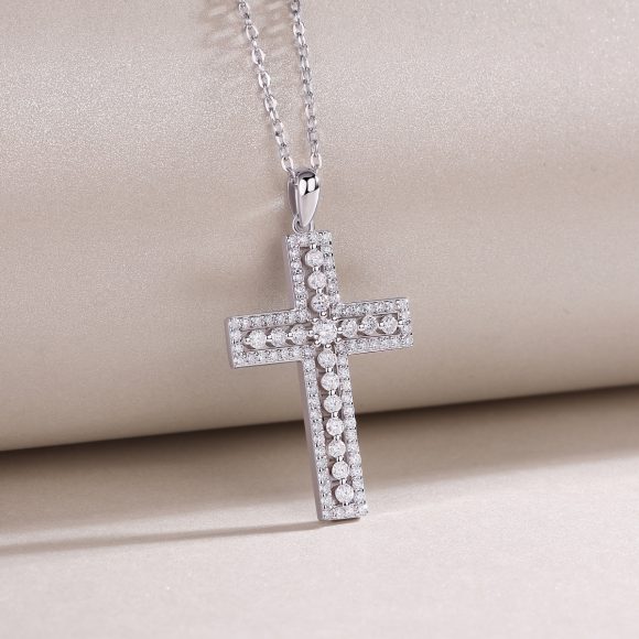 Shelter Luxury Fashion Diamond Pendant Necklace Set With Mosan Diamond Silver Ornaments - Image 3