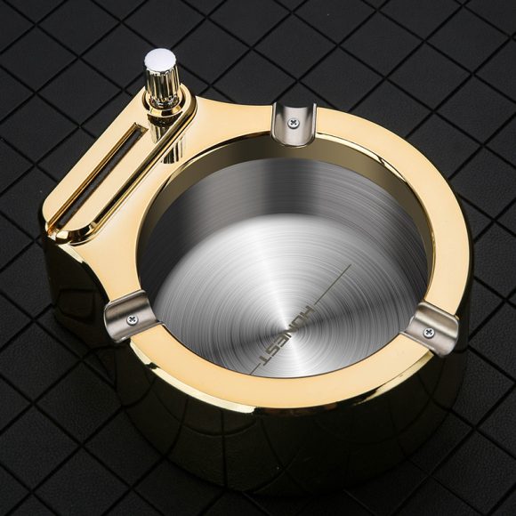 Large Cigarette Ashtray With Permanent Match Lighter Fancy Metal Ash Tray Set For Weed Cool Ashtrays For Cigars Outdoor Indoor Decor In Home Office - Image 2