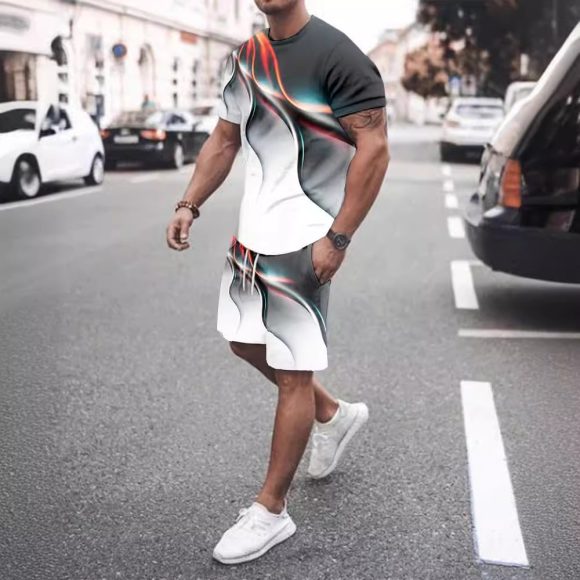 Men's Casual T-shirt Shorts Two-piece Printed Sportswear - Image 6