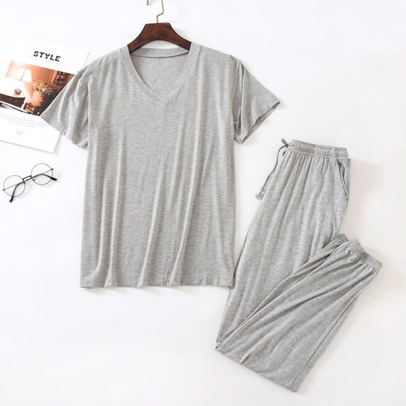 Men's Ice Silk Modal Short Sleeved Pants Set - Image 2