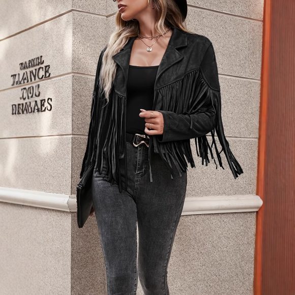 Women's Spring And Autumn Casual Fringe Regular Sleeve Lapel Regular Women's Everyday Jacket - Image 6