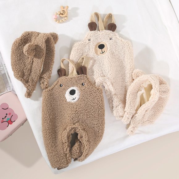Baby Jumpsuit Autumn And Winter Plus Velvet Baby Clothing Bear Suspenders - Image 6