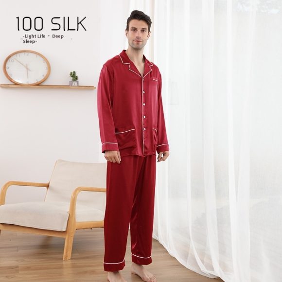 Men's Silk Pajamas 22 M Heavy Mulberry Silk Lapel Homewear - Image 5