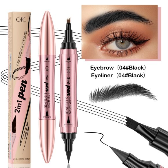 Double-headed 3D Micro-carved Liquid Four-fork Eyebrow Pencil Eyeliner 2-in-one Dual-purpose Eye - Image 5