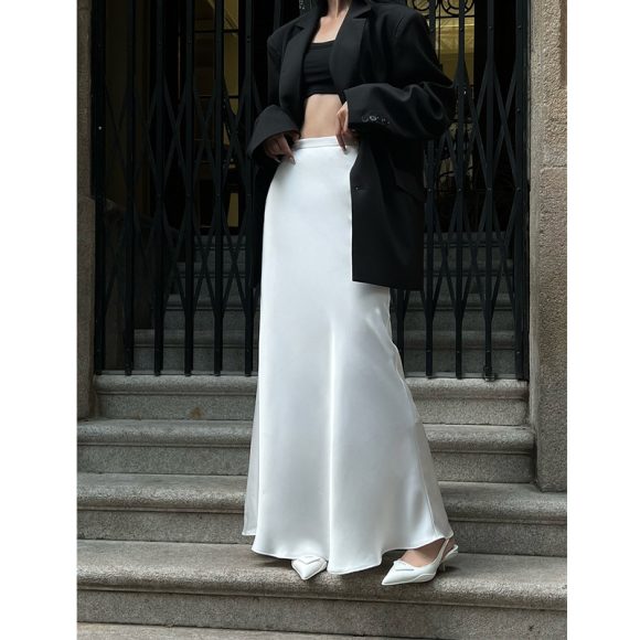 Women's Solid Color Acetate Satin Design Skirt - Image 5