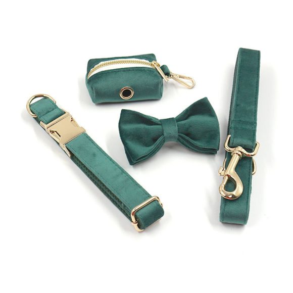 Green Velvet Dog Collar Dog Leash Pet Collar - Image 10