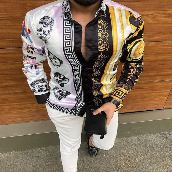 Printed Long Sleeve Slim Fit Men's Shirt - Image 4