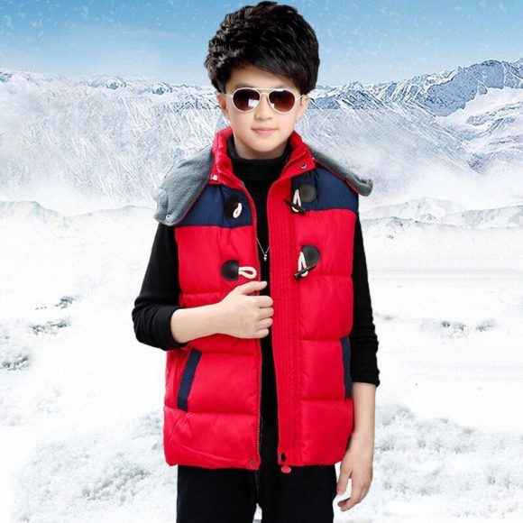 Boys And Girls Baby Plus Velvet Padded Hooded Vest Kindergarten Uniforms - Image 2