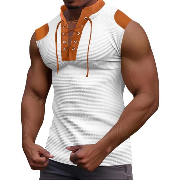Casual Multicolor Lace-up V-neck Sleeveless T-shirt - Image 5