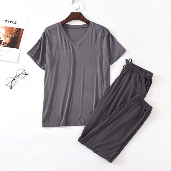 Men's Ice Silk Modal Short Sleeved Pants Set - Image 5