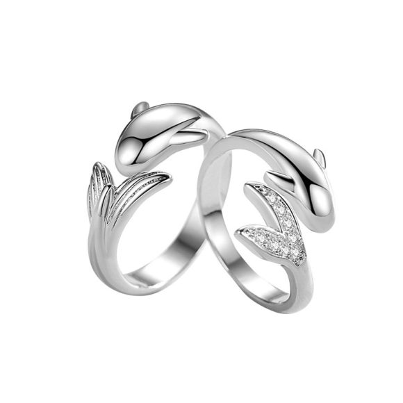 Simple Diamond Inlaid Small Fish Couple Ring - Image 3