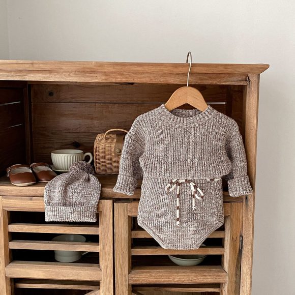 Infant Baby Girl Mixed Color Thick Needle Pullover Pants Pullover Fur Ball Knitted Hat 3-piece Set - Image 5