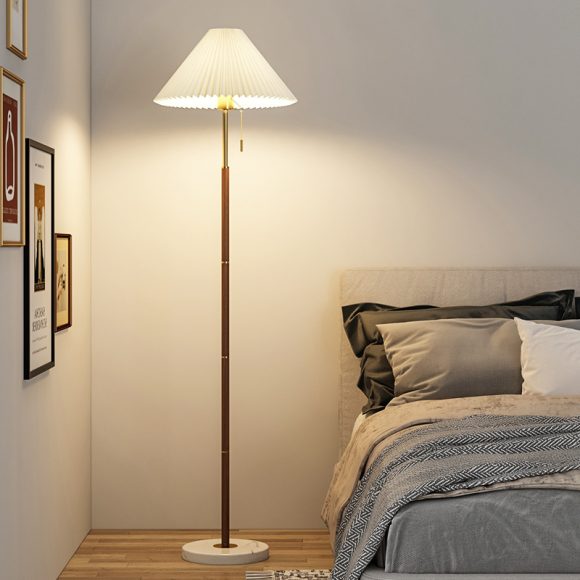 Retro Light Luxury Wood Grain Simple Pleated Floor Lamp Bedroom Bedside Sofa Study Floor Lamp - Image 3