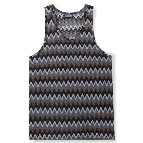 Summer Casual Men's Clothing Retro Style Contrast Color Wave Color Stripes Fabric Vest - Image 6