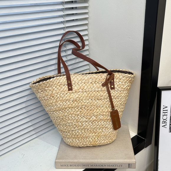 Large Capacity Straw Woven Bag Women's Woven Portable Vegetable Basket Bag - Image 2
