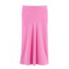 European And American Style Slim Stripe Silk Satin Texture Midi Dress