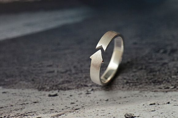 Sterling Silver  Ring Arrow Brushed Couple Ring - Image 3