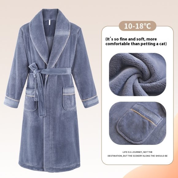 Winter Fleece Lining Plus Size Milk Fiber Homewear Mid-length Men's Pajamas - Image 5