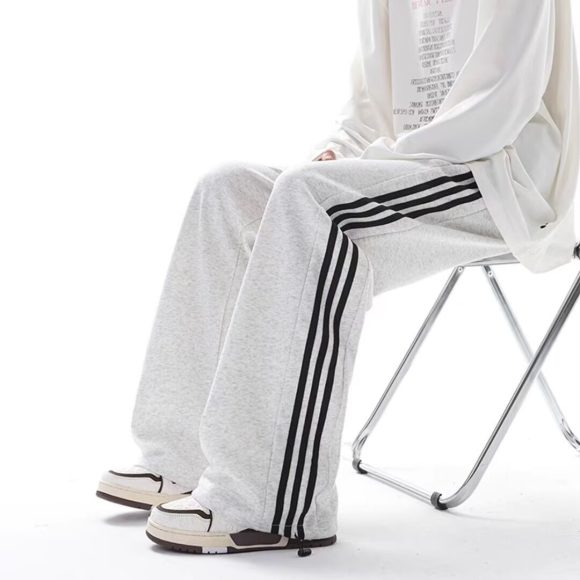 Side Striped Contrast Color Sports Casual Pants Men's Drawstring Elastic Waist - Image 8