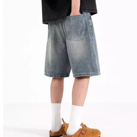 All-match Loose Straight Sports Shorts Washed Overalls Denim Shorts - Image 3