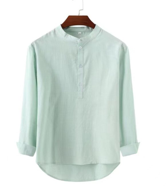 Men's Casual Stand-up Collar Door Barrel Solid Color Long-sleeved Shirt - Image 10